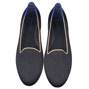 Rothys Womens Black Loafer Flats espresso & Blue Accents Size 8.5 Eco-Friendly